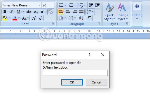 Yêu cầu mật khẩu mở file