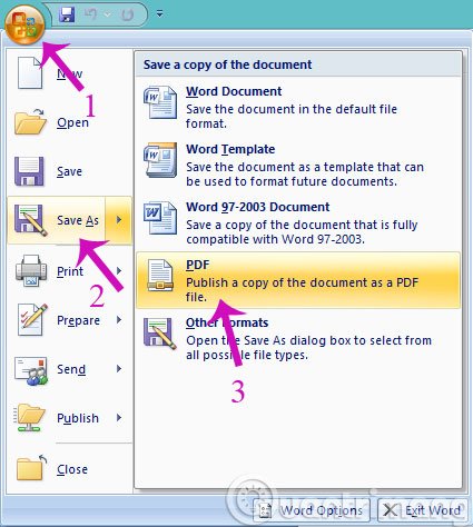 Lưu file Word sang định dạng PDF
