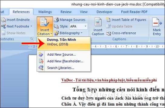 Trích dẫn đã tạo