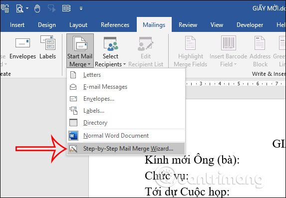 Chọn tính năng trộn email