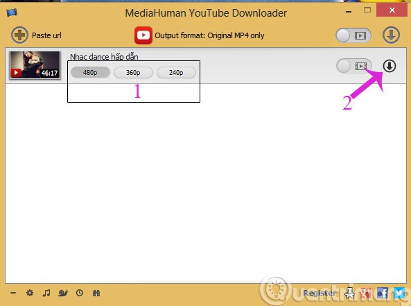 Chọn chất lượng file thành phẩm rồi bấm Download