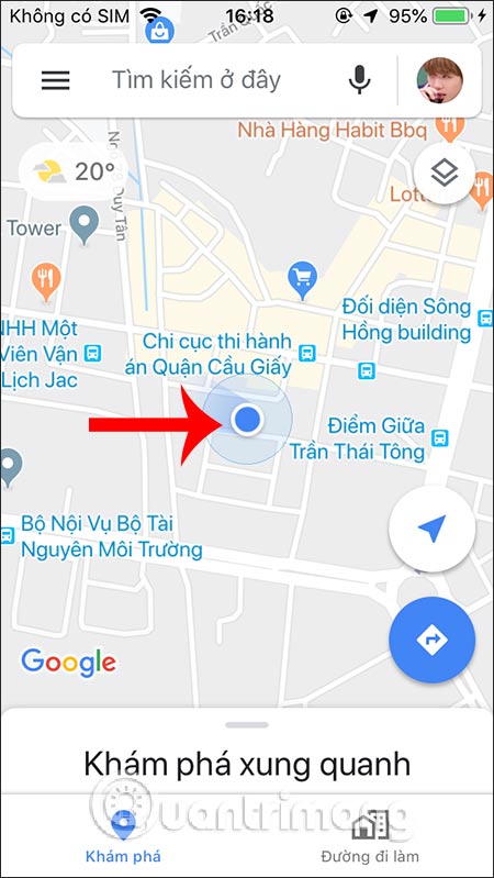 Nhấn vào vị trí hiện tại