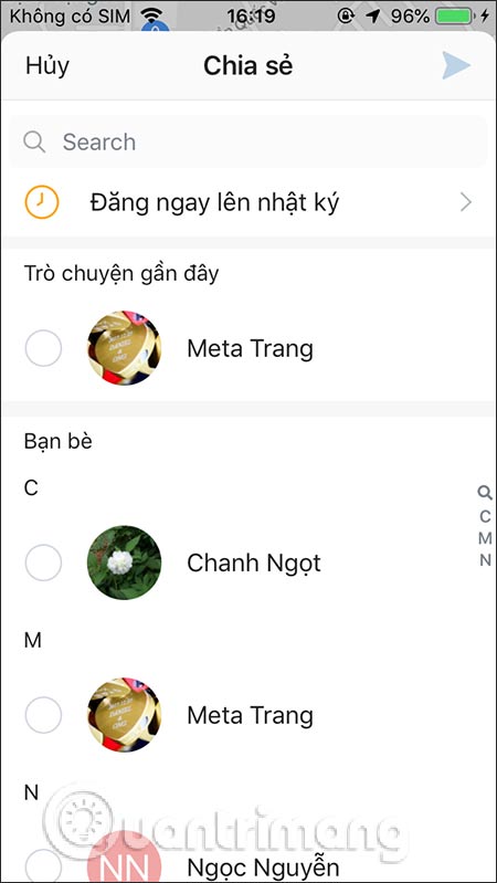 Hiện danh sách bạn bè
