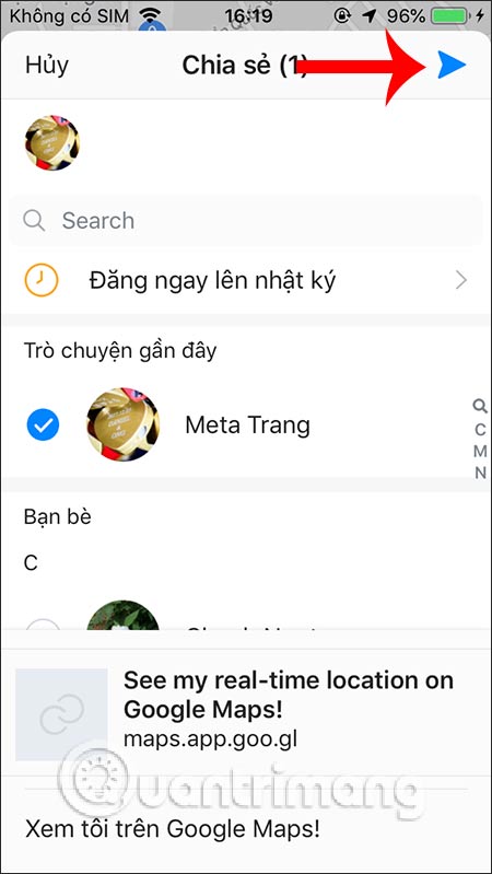 Chọn người muốn chia sẻ