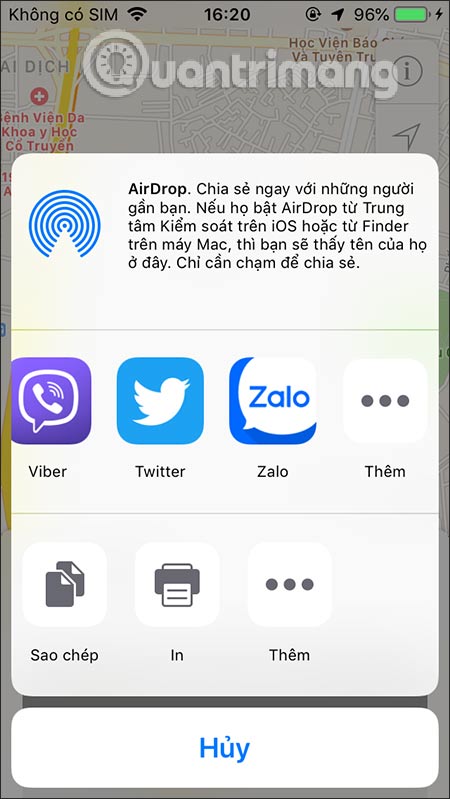 Chọn ứng dụng Zalo để chia sẻ