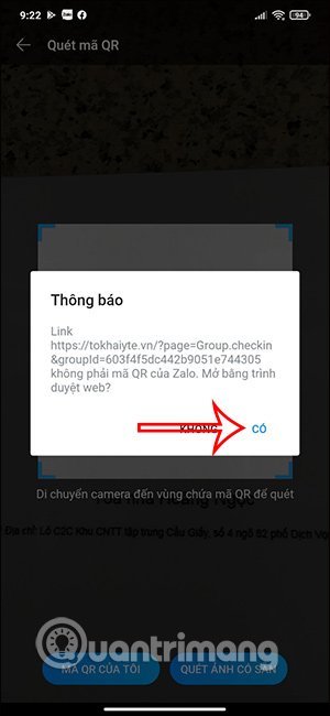 Chuyển sang trang web khai báo