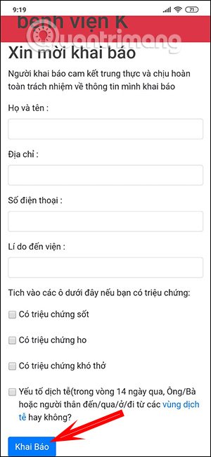 Nội dung khai báo