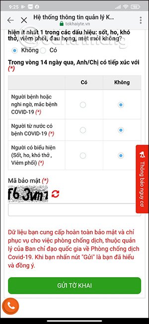 Nhập thông tin khai báo