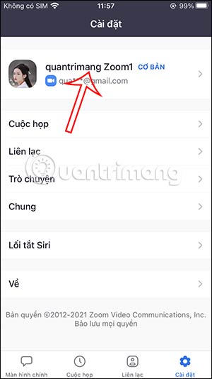 Nhấn tài khoản Zoom