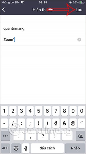 Lưu tên Zoom mới