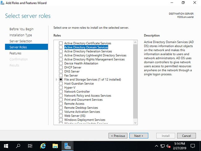 Tích vào hộp Active Directory Domain Services