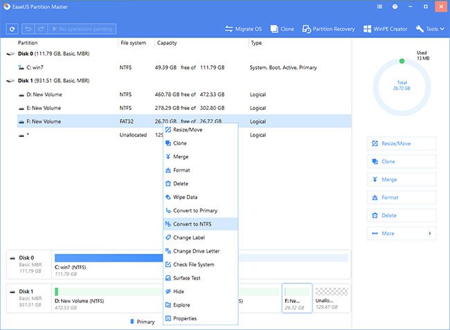 Chọn "Convert to NTFS"