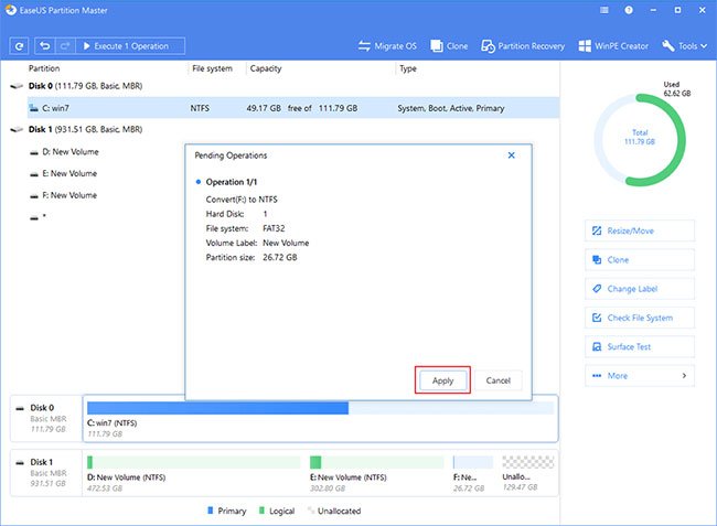 Nhấp vào nút "Execute 1 Operation"