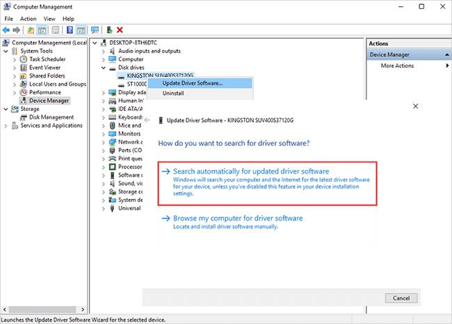 Chọn "Search automatically for updated driver software"
