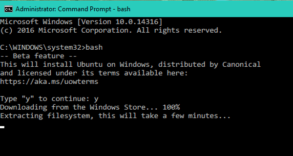 nhập Bash vào cửa sổ Command Prompt