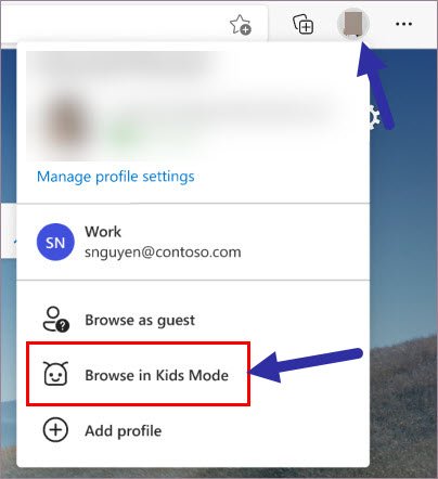 Nhấp vào “Browse in Kids Mode”