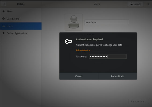 Nhấp vào Authenticate