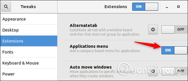 Bật Applications Menu