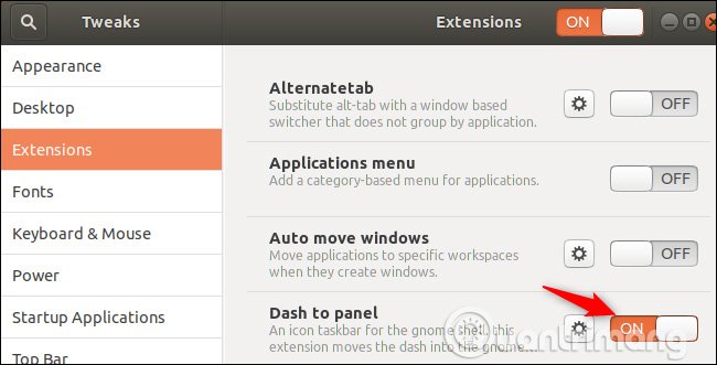 Kích hoạt extension Dash to Panel