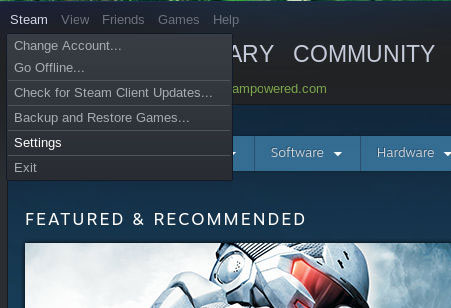 Hãy nhấp vào mục Steam ở góc trên bên trái màn hình 