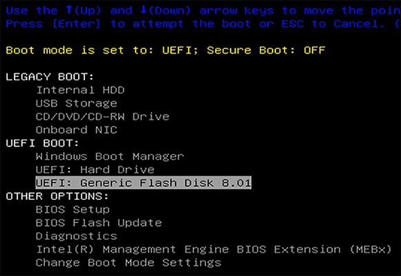 Chọn USB trong menu boot BIOS