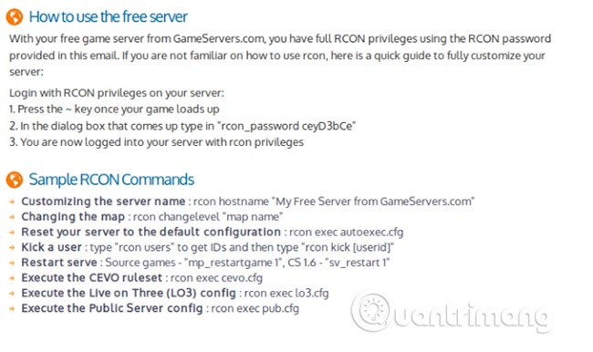 Email với thông tin về server 