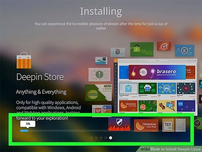 Trong khi cài đặt, slideshow hiển thị các tính năng của Deepin sẽ được trình chiếu