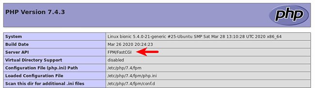 Server API được thay đổi từ Apache 2.0 Handler thành FPM/FastCGI