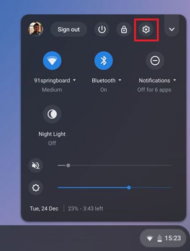 Mở trang Settings