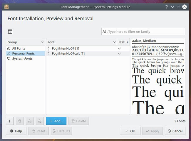 Font của bạn sau đó sẽ được thêm vào phần Personal