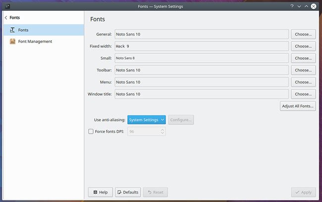 Cấu hình font trong KDE