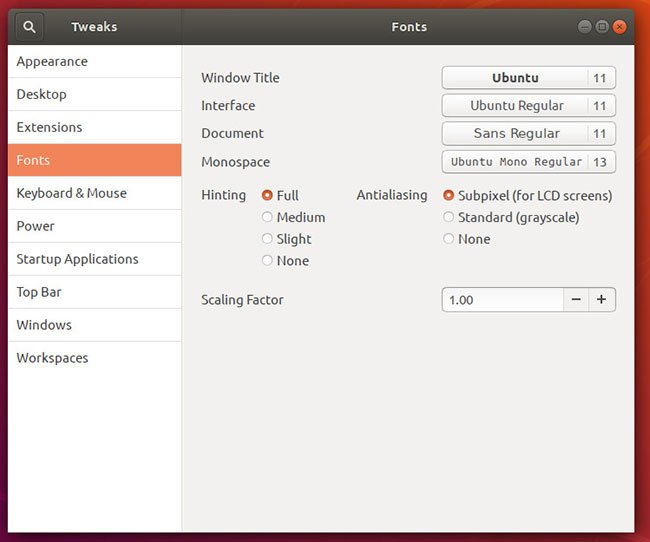 Chỉnh sửa font trong GNOME
