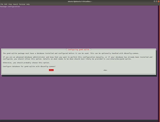 Để cấu hình GVMD-sqlite, hãy chọn “Yes”