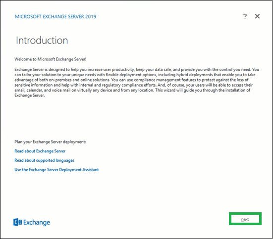 Trang giới thiệu về Exchange Server 2019