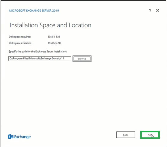 Chỉ định đường dẫn cho cài đặt Exchange Server