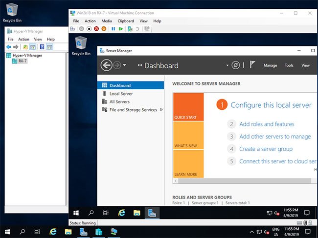 Máy ảo Windows Server hiện đang chạy