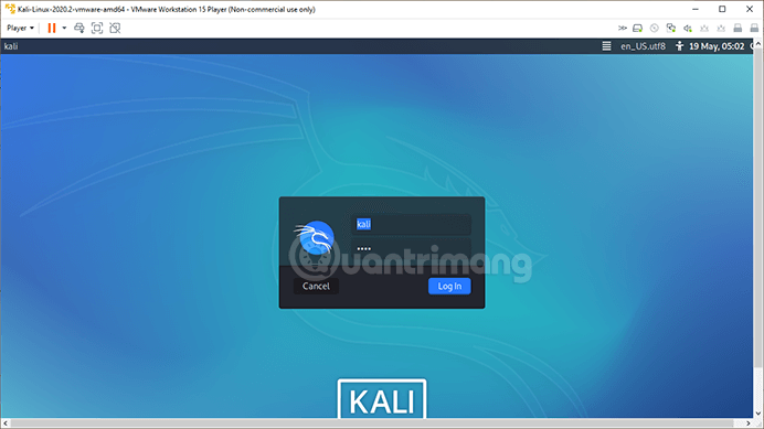 Nhập username và pass để đăng nhập vào Kali Linux