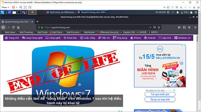Duyệt web Quantrimang.com trên Kali Linux