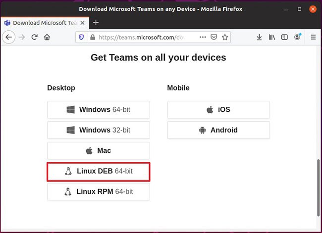 Trong phần Desktop, nhấp vào nút tải xuống Linux DEB