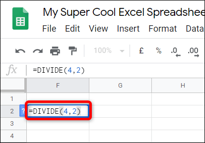 Sử dụng công thức DIVIDE