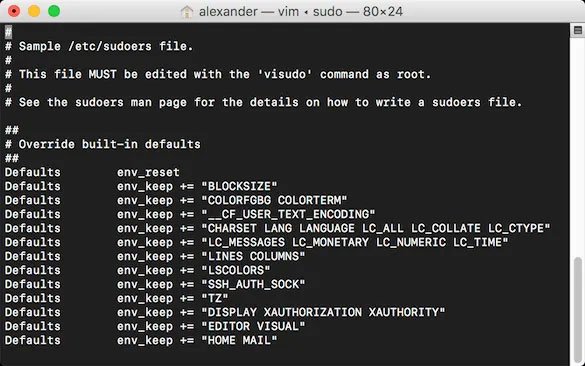 File sudoers bằng trình soạn thảo văn bản mặc định trong Terminal