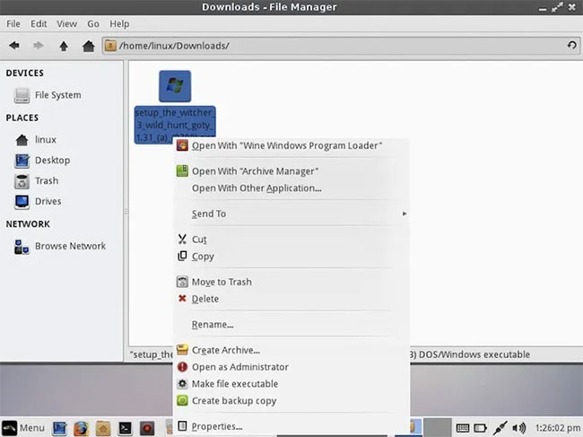 Chọn Open with Wine Windows Program Loader