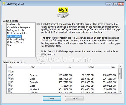 Mydefrag chống phân mảnh ổ đĩa
