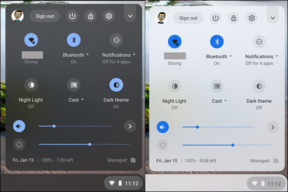 Chủ đề sáng và tối cho Chrome OS