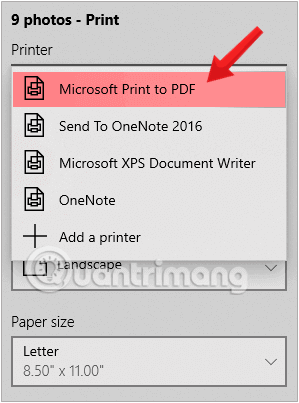 Chọn Microsoft Print to PDF trong mục Printer