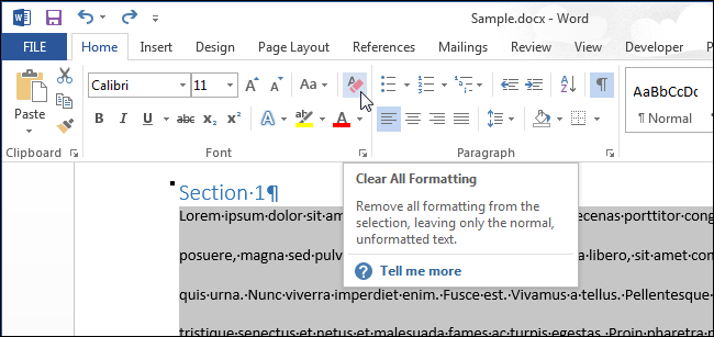 Chọn Clear all formatting