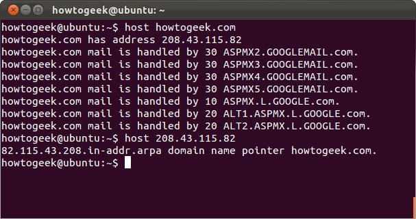 Lệnh host sẽ thực hiện tìm kiếm DNS