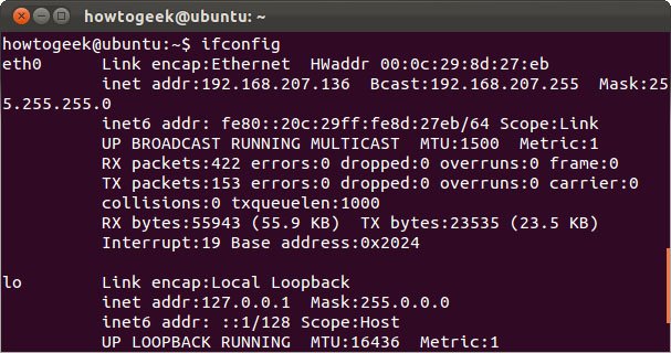 Lệnh ifconfig trên Linux