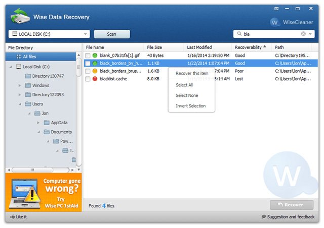 Phần mềm khôi phục dữ liệu Wise Data Recovery