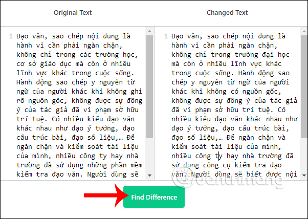 So sánh văn bản trên Diffchecker